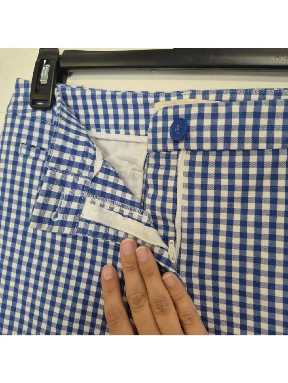 Talbots Womens Blue & White Gingham Check Ankle Pants With Embroidered Hem Size - Picture 5 of 8